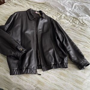 St. John's Bay Men's Dark Brown Leather Bomber Jacket